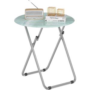 Folding TV Trays, Round Tray Table, Small Foldable Table with Light Weight, Portable Dinner Table for Eating, Snack Side Trays Table, 17.5 x 17.5 x 26 in (Ocean Blue Marble), 1pc