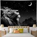 Boziqr Cool Lion Tapestry, Space Stars Moon Wall Hanging For Men, Aesthetic Black Decor For Bedroom Living Room Collage Dorm 71X60 Inches