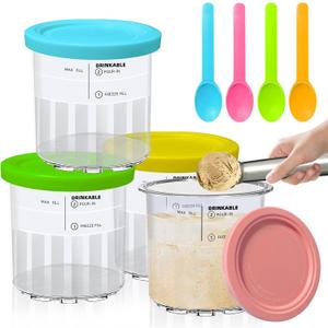 4 Pack Pints Creami Deluxe Pints with 4 spoons, 1 metal spoon & 4 Lids, 24oz Creami Pints Compatible with NC500 NC501 Series Ice Cream Makers Machine Accessories, BPA-Free And Dishwasher Safe