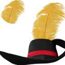 Kids Puss Cosplay Tricorn Hat Colonial Style Cowboy Costume Hat with Yellow Feather for Halloween Party, (Adults)