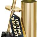 Gold Toilet Brush and Holder Set - Brushed Stainless Steel Gold Toilet Bowl Brush and Holder with Replacable Head, Removable Inner Bowl, and Splash Protection - Dense Bristles for Through Cleaning
