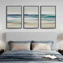 Framed Blue Abstract Coastal Ocean Seascape Wall Art Bedroom, 16x24 Inch, 16" W x 24" H x 3Pcs