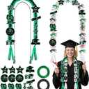 Graduation Decorations Leis 2026 - 16 Pcs Green Black Class Congrats Grad Candy Lei Ribbon Honor Cord Patches Stickers Making Kit Party Gifts Accessories Stuff for High School College Masters