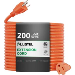 Outdoor Extension Cord 200 FT Waterproof, 16/3 Gauge Heavy Duty 3 Prong Extension Cord, 10A 1250W SJTW, ETL Listed, Great for Garden and Home, Orange