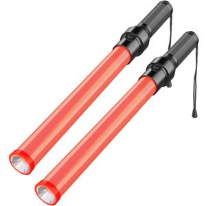 RoadHero 2 Pack Traffic Batons, 21 Inch Led Traffic Control Baton, Night Safety Light Wands with 3 Flashing Modes, Air Marshaling Signal Wand Plus White LED on Tip for Airport, Parking, Car Directing