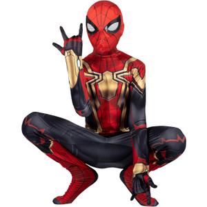 MARVEL Integrated Spider-Man Official Youth Deluxe Zentai Costume - Stretch Spandex with Hidden Zippers and Wrist Slits