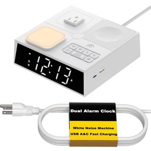 Kungfuking Sound Machine Alarm Clock with 41 White Noise Sounds, 2 USB Chargers Power Strip, Large Dimmable Display Dual Timer Clocks for Bedroom Dorm Hotel Room