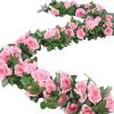 16 FT Fake Rose Vine Garland Artificial Flowers Plants Hanging Rose Ivy Home Hotel Office Wedding Party Garden Dcor (Pink/2PCS)