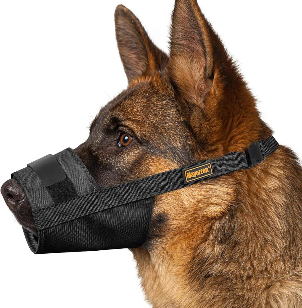 Mayerzon Dog Muzzle for Large Medium Small Dogs, Adjustable Fit, Soft & Sturdy Fabric, Prevents Fierce Barking Biting Chewing, Ideal for Grooming Walking Vet Visits, Allows to Pant Drink (Black, S) (S [Snout Cir: 7.5-9''])