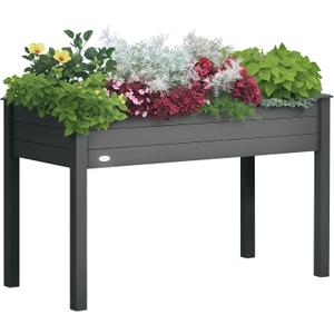 Outsunny Raised Garden Bed with Legs, 48" x 22" x 30", Elevated Wooden Planter Box, Self-Draining with Bed Liner for Vegetables, Herbs, and Flowers Backyard, Patio, Balcony Use, Dark Gray