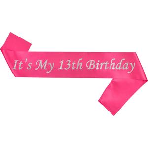 2 x Its My 13th Birthday Sash,Official Teenager Sash Silver Foil Letter Happy 13th Birthday Sash Party Favors Decoration for Birthday Girls Boys Hot Pink