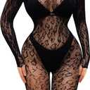 One Piece Black Fishnet Bodysuit Lingerie Bodystocking for Women full Body See Through Jumpsuit One Size (Finger not included)