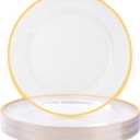 12 Inch Disposable Decor Charger Plates, 25 Pack Plastic Clear Plates with Gold Rim, Perfect Table Decor for Party, Wedding, Dinner