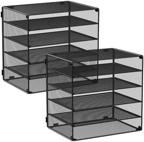 MINDEPOT 6 Tier Desk Organizer Paper Tray, Metal File Holder Desktop Organizers and Workspace Accessories for School Office Organization Storage Rack (Black, 2Pack)