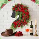 Suncalla Derby Horse Wreath for Front Door Run for the Roses Derby Rose Door Hanger Horse Racing Jockey Long Wooden Wall Sign Party Decorations Window Porch Home Festival Celebration Decorations