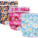 Pet Soft Female Dog Diapers, 3 Pack Washable Dog Diapers Female for Dogs in Heat Reusable Dogs Period Panties, Puppy Diapers (Flower, M)