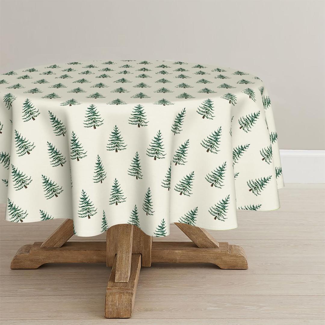 Horaldaily Christmas Tablecloth 7070 Inch Round, Trees Green Boho Washable Table Cover for Party Picnic Dinner Decor