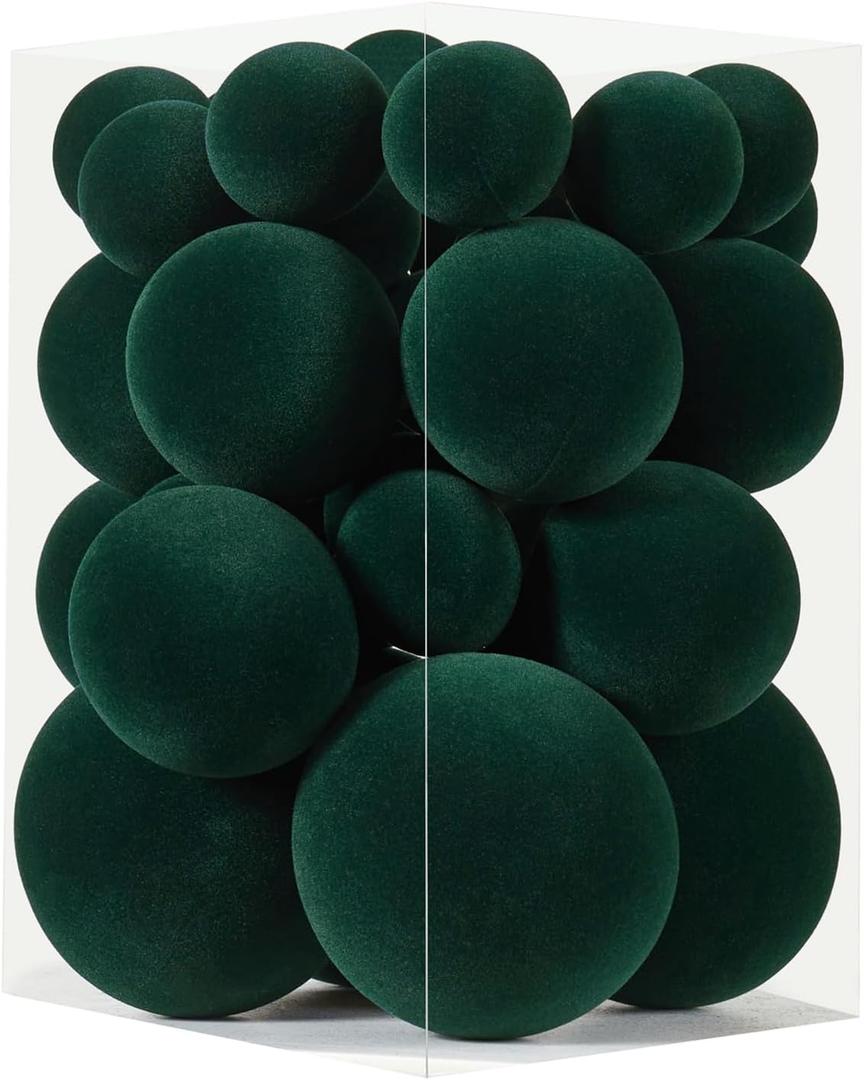 Velvet Christmas Ornaments Set 38Pcs Flocked Shatterproof Christmas Ornaments for Christmas Tree Decorations Xmas Decorative Hanging Christmas Ball Ornaments for Holiday Home Decor (Green)