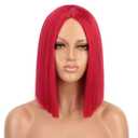 Red Wig Synthetic Straight Hair Middle Part Wig Shoulder Length Bob Wigs for Women Colorful Bob Wigs for Party & Cosplay Use