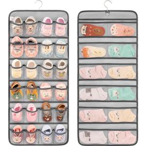 Dual-sided Hanging Baby Shoes Organizer Closet Toddler Shoe Storage Holder for Kids Bow Socks Underwear (GREY)