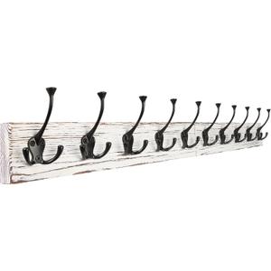 IBosins 34'' Coat Rack Wall Mount with 10 Tri-Hooks, Heavy Duty, Vintage White Color Wood Coat Hanger, Rustic Coat Hooks Rail for Entryway Living Room Coat Scarf Bag Towel Hat