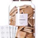 1 Gallon Large Glass Cookie jar with Airtight Acacia lids - Thicken Big Food Storage Containers with 42 Kitchen Waterproof Pantry Labels Preprinted - Clear Glass Canister for Flour, Rice, Coffee