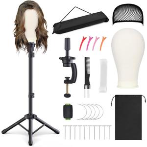 Relx Reinforced Wig Stand with Mannequin Head  Adjustable Wig Head Stand with Head for Wigs  Manikin Head Set for Cosmetology, black