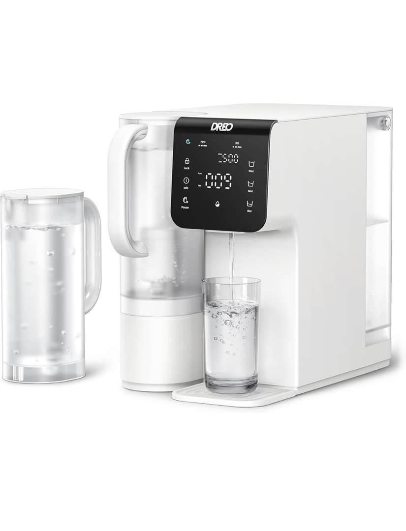 DREO Reverse Osmosis Water Filter Countertop, 7-Stage RO Water Filtration System, Installation-Free, Reduce TDS, Water Filter Pitcher for Home, Kitchen, 3:1 Pure to Drain, WF511 Upgraded