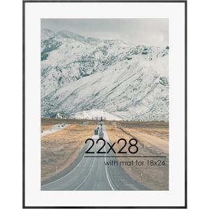 22x28 Metal Picture Frame For Wall With Mat For 18x24, 22''x28'' Aluminum Photo Frames With Tempered Glass, Minimalist Modern Poster Frame Horizontal And Vertical Formats, Black