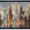 Framed Wall Art Large Cityscape New York Wall Decor Canvas Prints Abstract Brown City Theme Paintings Modern Canvas Wall Art for Living Room Bedroom Big Size 29"x58" Black Framed