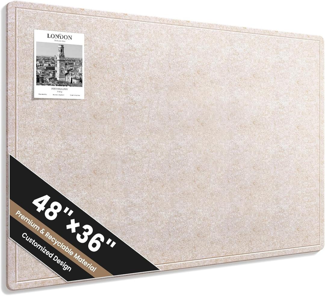 Large Bulletin Board, 48 X 36 Inches Felt Cork Board with 40 Pushpins, Foldable Felt Notice Pin Board Photo Display Board with Self-Adhesive Tape for Office Home School (48x36 inch, Coral Beige)