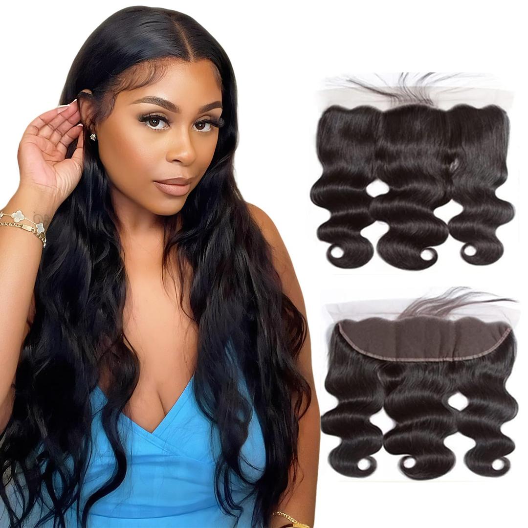 13x4 Lace Frontal Closure Body Wave 100% Unprocessed Brazilian Virgin Hair Ear to Ear HD Lace Pre Plucked 150% Density Natural Black 14 Inch