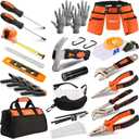 INCLY 95 PCS Kids Real Tool Set, Boys Small Real Hand Tools Kit, Children Construction Learning Tools Hammer Screwdriver for Home DIY Building and Woodworking, Come with Tool Belt & Bag (Orange)