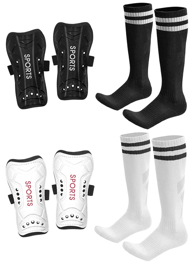 Soccer Shin Guards Toddler Kids Youth, Shin Pads and Long Soccer Socks for 3-15 Years Old Boys and Girls for Football Games, Lightweight and Breathable Soccer Equipment Black, White