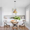 Gold Pendant Light, 11.8" Wood Pendant Lights Fixtures Adjustable Modern Dome Hanging Lighting,for Kitchen Island Dining Room Farmhouse Sink Office Bedroom