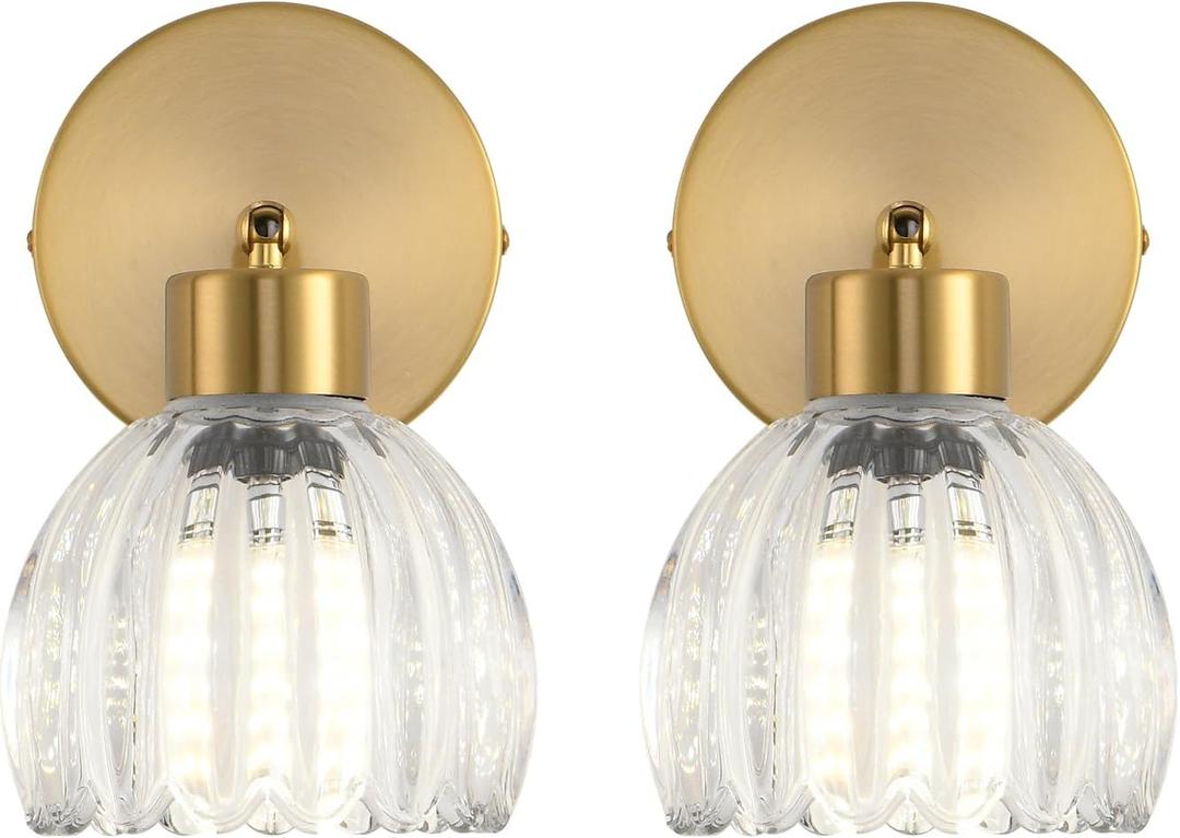 Wall Sconces Vintage Fixture Light, Vanity Lights for Bathroom, Modern Wall Light Fixtures, Metal Sconces Wall Lighting with Glass Shade, Farmhouse Wall Lamp for Bedroom Living Room