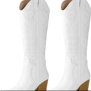 Arromic Cowboy Boots for Women Comfortable Womens Embroidered Western Cowgirl Knee High Boots Pointed Toe Zipper Chunky Heel Country Outfit Retro Tall Boots size 10