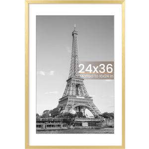 Upsimples 24x36 Poster Frame, Display Pictures 20x30 with Mat or 24x36 Without Mat, Wall Hanging Picture Frame, Gold, 1 Pack