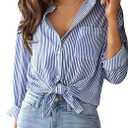 ANRABESS Womens Long Sleeve Collar Shirts Striped Button Down Dressy Blouse 2026 Spring Business Casual Work Office Tops White Blue Stripe Large