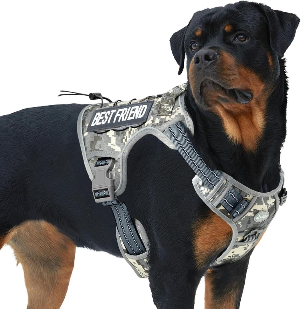 Auroth Tactical Dog Harness for Small Medium Large Dogs No Pull Adjustable Pet Harness Reflective K9 Working Training Easy Control Pet Vest Military Service Dog Harnesses XL Grey Camo (XL(Neck:20-31",Chest:26-42"),75-135 lbs)