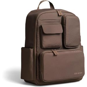 Itzy Ritzy Utility Diaper Bag Backpack Features 17 Pockets (Including 2 Insulated Bottle Holders) & Trolley Sleeve and Includes Stroller Straps & Changing Pad Part of the Belong Collection (Mocha), Large