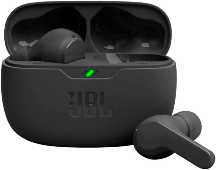 JBL Vibe Beam - True Wireless JBL Deep Bass Sound Earbuds, Bluetooth 5.2, Water & Dust Resistant, Hands-free call with VoiceAware, Up to 32 hours of battery life (Black) 