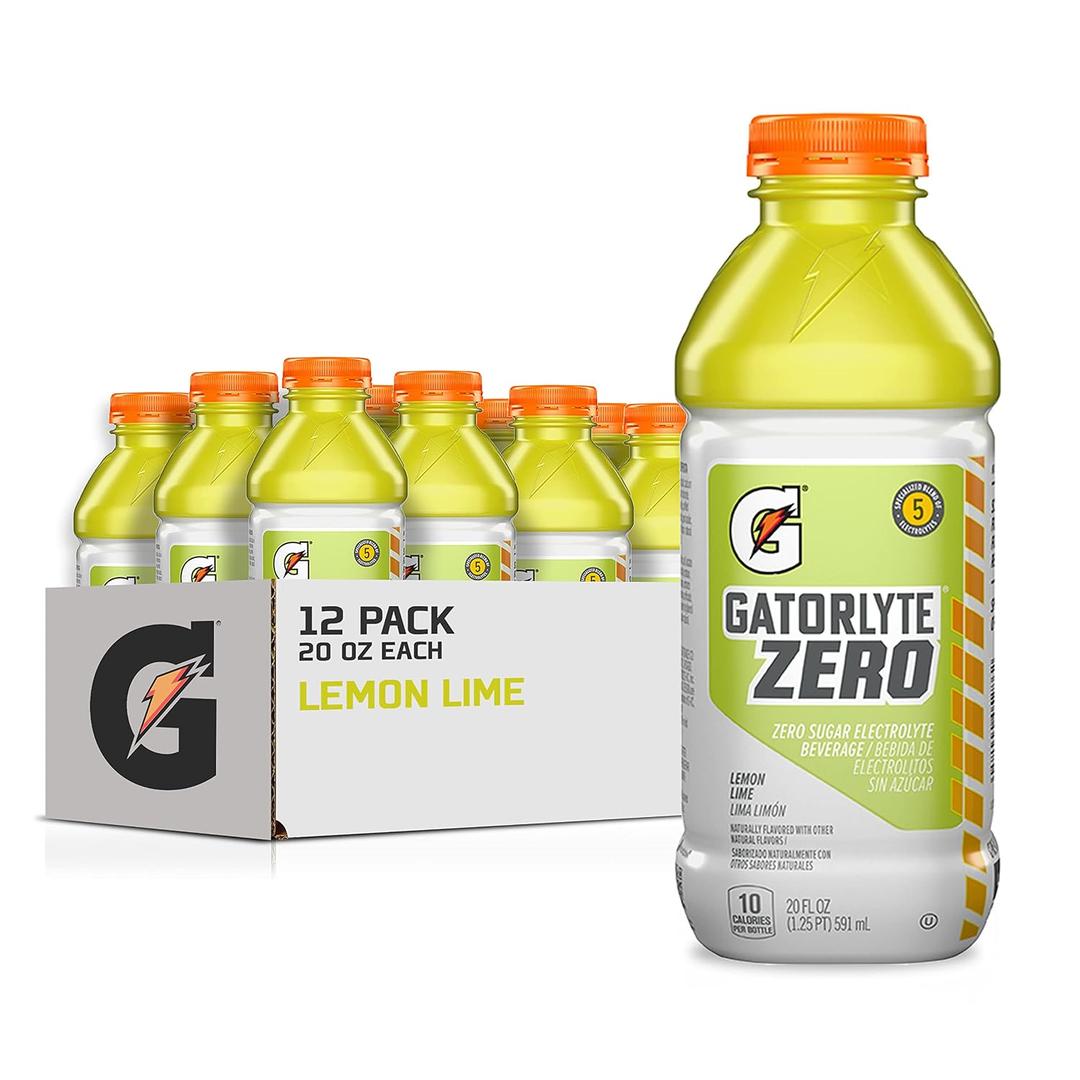 Gatorlyte Zero Electrolyte Beverage, Lemon Lime, Zero Sugar Hydration, Specialized Blend of 5 Electrolytes, No Artificial Sweeteners or Flavors, 20 Fl Oz Bottles (Pack of 12) BBD: 12/19/2026