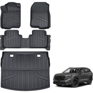 TPE Floor Mats & Cargo Liner for 2023-2026 Honda CRV (Include Hybrid) All-Weather Protection | Full Coverage | Odorless Car Mats & Trunk Tray (Upper Position) Custom Fit Set Accessories - Black