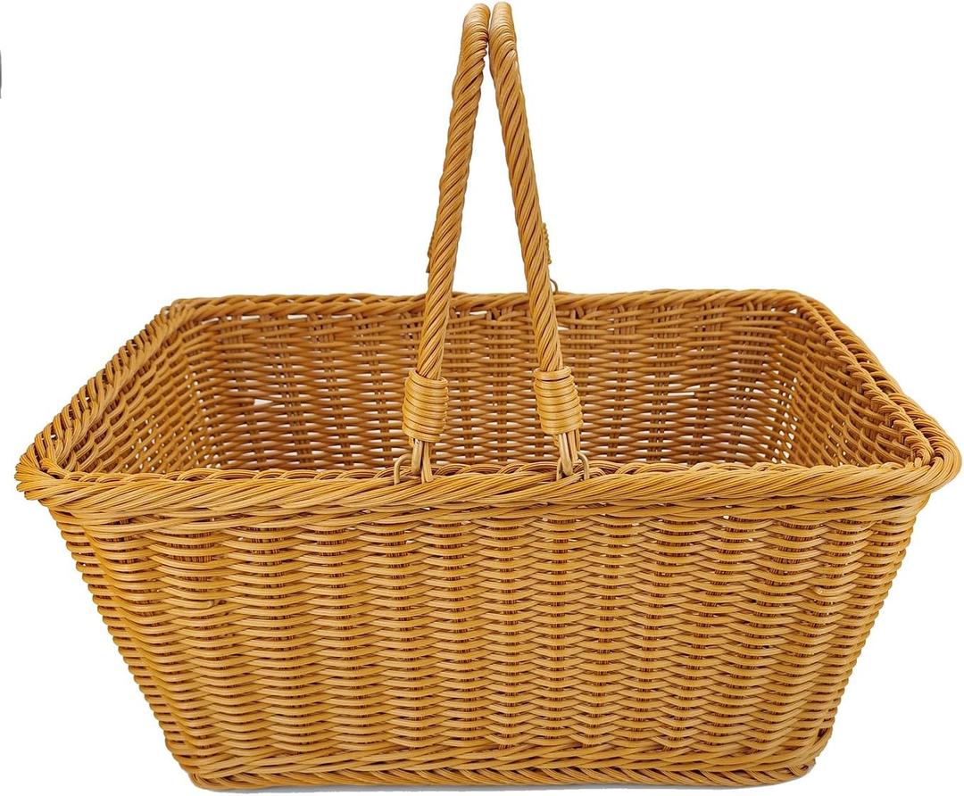 ANRUIDE 15.8"Poly Wicker storage Baskets,Handmade Woven Basket Harvest Basket Wicker Storage Basket for Picnic, Easter, Organizing, Gathering Vegetables(15.8" x 11.8") Brown