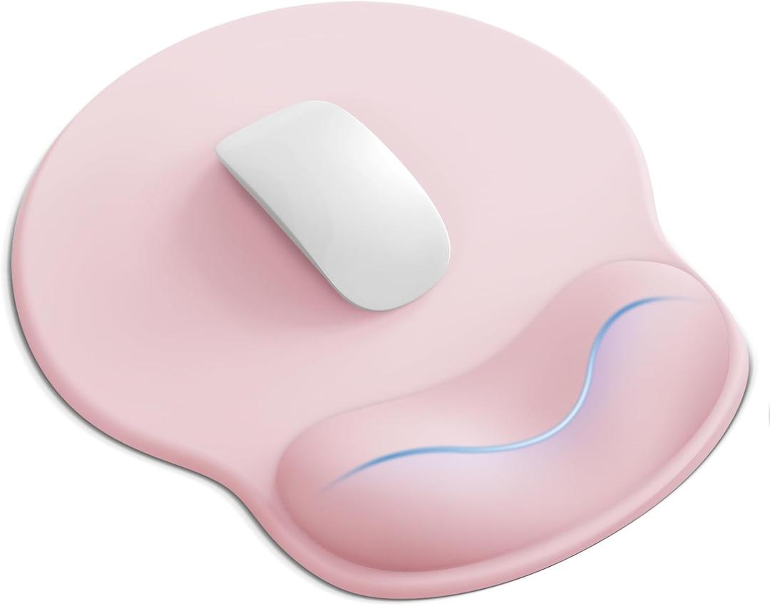 Mouse Pad with Wrist Rest, Ergonomic Mouse Pads for Desk, Office Non-Slip Mousepad with Gel Wrist Support(Light Pink, 10.6''L x 9''W)