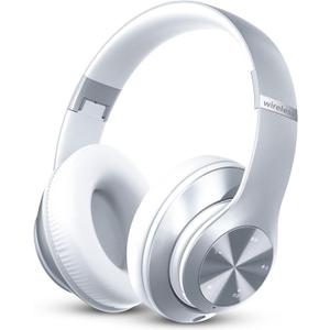 Headphones Wireless Bluetooth,60 Hours Playtime Foldable Lightweight Bluetooth Headphones Wireless Over Ear Wired Hi-Fi Stereo with 6 EQ Modes, Deep Bass Adjustable Headset with Mic, FM, TF for Adults (Regular, Silver)