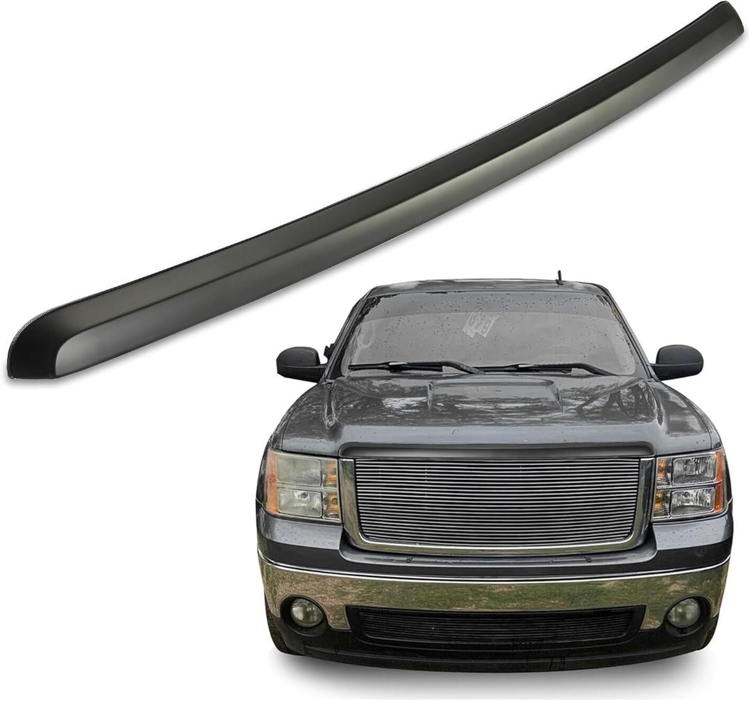 ECOTRIC Truck Hood Molding Trim Moulding Without Chrome Grille Compatible with 2007-2013 GMC Sierra 1500 2500HD 3500HD Replace for GM1235110 10385157 W/Clips for Installation - Black