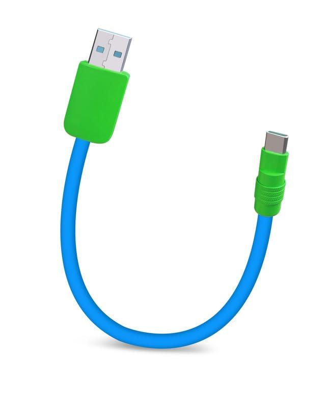 Color Block Chubby - Power Bank Friendly Short 240W Fast Charging Cable for iPhone 16 15 Pro Max Silicone USB C Cable for Samsung, iPad, MacBook, Blue+Green, USB-A to Type-C, 1.64FT