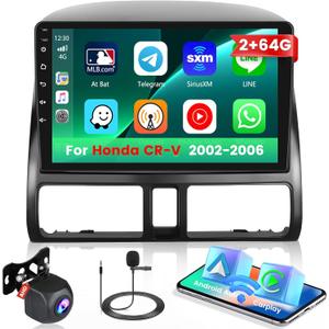 Roinvou 2+64G CarPlay Radio for Honda CRV 2002 2003 2004 2005 2006, 9'' Touch Screen for CRV Head Unit Radio with Wireless Carplay Android Auto GPS Navigation Bluetooth 5GHz WiFi + Backup Camera